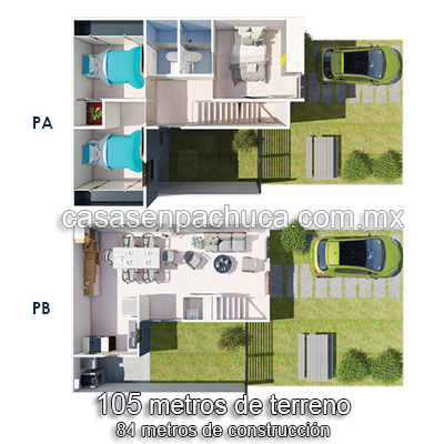 plano venta de casas en pachuca 3 recámaras 2 pisos